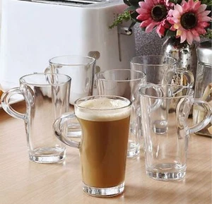 6x Elba Coffee Tall Clear Glass Mug 250ml Cappuccino Tea Latte Mugs Cup Cups - Picture 1 of 3