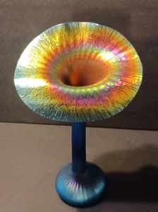 LUNDBERG Studios Art Glass JACK IN THE PULPIT Aurene Blue Iridescent Vase - Picture 1 of 13