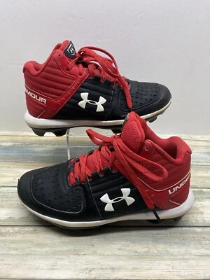 Under Armour Yard Mid TPU Baseball Cleats Red White Blue Boys Sz 6Y - Image 1 of 4