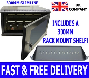 Stealthy Black Wall Cabinet Rack + 200mm Shelf - Ethernet Network Data Switch - Picture 1 of 5