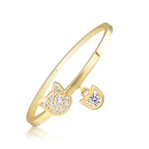 14K Real Solid Yellow Gold Baby Kitty Cat CZ Band Ring Dainty Minimal Band Ring - Picture 1 of 10