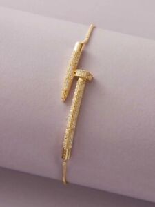 2.50Ct Round Cut Real Moissanite Nail Décor Cuff Bracelet 14k Yellow Gold Plated