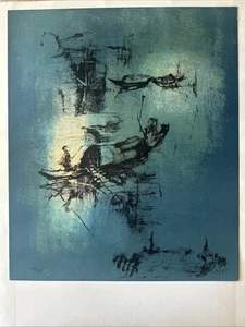 1960er MCM Hoi Lebadang signierte nummerierte Steinlithographie abstrakte Boote 22”x26” - Bild 1 von 11