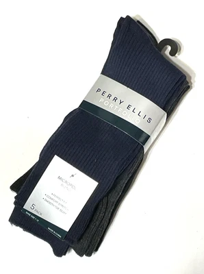 Perry Ellis Portfolio Para hombres 5 Pares Mezcla Micropoli Calcetines Crew Azul Marino Gris y Negro Foto 1 de 4