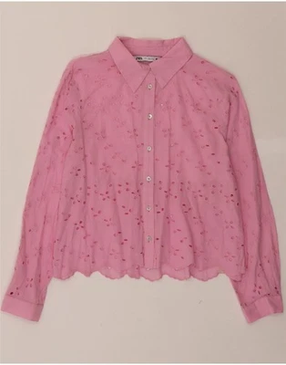 ZARA Womens Shirt Blouse UK 12 Medium Pink Floral Cotton AO11 - Image 1 of 2