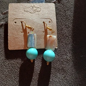 Pendientes colgantes con concha de ostra y turquesa impresionantes rústicos country western - Imagen 1 de 4