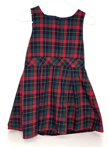 Lands' End Girls 7 School Uniform Top of Knee Jumper Dress Red Navy Green Plaid - Picture 1 of 4