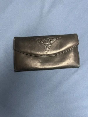 Carteira Rolfs Vintage Couro Kisslock Checkbook Clutch em Borgonha Preta Anos 80 - Imagem 1 de 4