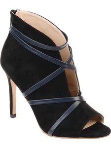 JOURNEE COLLECTION Womens Black V-Cut Vamp Samara Peep Toe Stiletto Booties 6.5 - Picture 1 of 2