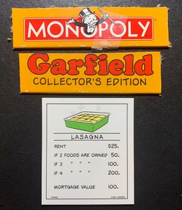 Monopoly   GARFIELD   LASAGNA    TITLE DEED CARD - Picture 1 of 3