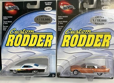 HOT WHEELS CUSTOM RODDER LTD ED '65 CHEVY IMPALA & '57 CADILLAC BROUGHAM MINT - Image 1 of 4
