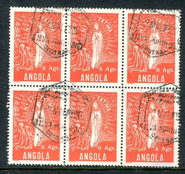 Angola 1948 “Nuestra Señora de Fátima” 6a. naranja SG436 en un fino bloque usado de seis Foto 1 de 1