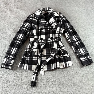 Chaqueta Abrigo Jou Jou Mujer Doble Pecho Cinturón Guisante Negro Blanco Cuadros Talla M Foto 1 de 4