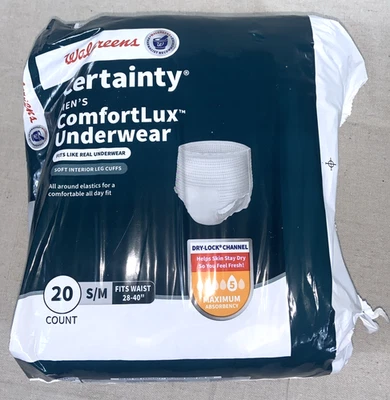 Ropa interior Walgreens Certainty ComfortLux para hombre S/M 20 unidades máxima absorción nueva Foto 1 de 4