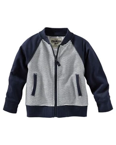 OshKosh Girl's Reverse French Terry Bomber Jacket - Navy & White Striped 10 Kids - Picture 1 of 1