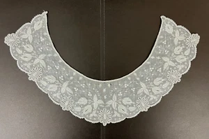 Antique Swiss Appenzell Whitework Embroidery Ornate Fruits Leaf on Linen Collar - Picture 1 of 12