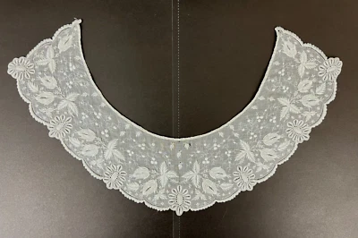 Antique Swiss Appenzell Whitework Embroidery Ornate Fruits Leaf on Linen Collar - Image 1 of 4