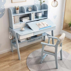 Avelinn Study Desks/Solid Wood Study Desk with Shelf/Home Office/Blue - Picture 1 of 5