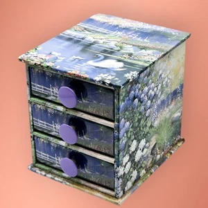 Vintage Andre Orpinas Art Trinket Jewellery BOX Storage Swan Lake Waterfall 90's - Picture 1 of 9