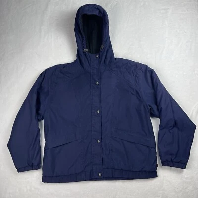 Vintage Woolrich Jacket Womens M Hooded Quilted Fleece Lined Blue Chore Coat - Image 1 of 4