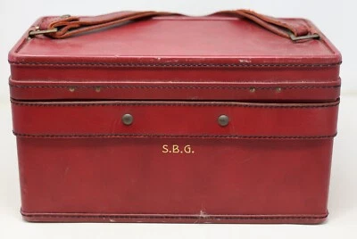 VTG Hartmann Luggage Makeup Train Case Monogram "S.B.G." Burgundy Leather No Key - Image 1 of 4