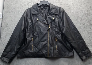 New Look Biker Jacket Womens 3X Black Faux Leather Elbow Patch Clip Side Zipper - Picture 1 of 9