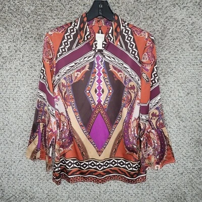 Top Chicos Mujer 1 EE. UU. Mediano Marrón Túnica Cuello en V Cuello Campana Manga Damas Foto 1 de 4