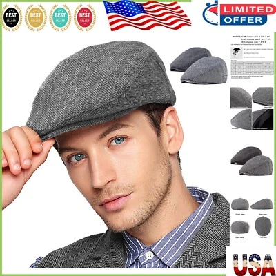 Conjunto de sombrero de noticiero ajustable clásico para hombre - 2 gorras cálidas de tweed espiga Foto 1 de 4