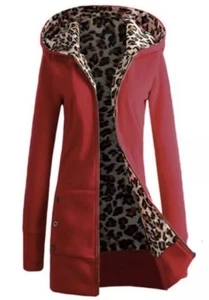 Zanzea Women Coat Warm Long Sleeve Zip Up Hooded Leopard Fleece Jacket Sz XL NWT - Picture 1 of 11
