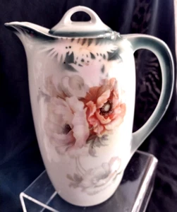 VINTAGE HAND PAINTED GERMANY POPYSEAD FLORAL TEA COFFEE CHOCOLATE POT - Picture 1 of 8