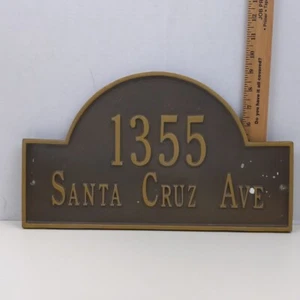 Vintage 1355 Santa Cruz Ave Address Plaque Metal House Number Sign Bronze Tone - Picture 1 of 4