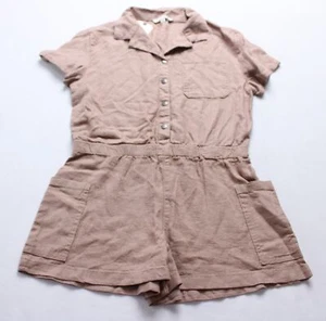 Vanilla Star Girls Short Sleeve Button Elastic Waist Romper AC2 Brown Large NWT  - Picture 1 of 3