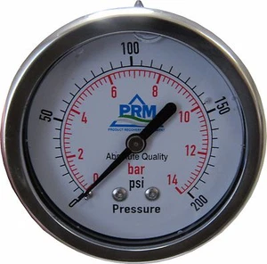 New PRM 0-200 PSI Pressure Gauge 2.5” SS Case ¼” NPT Brass Back - Picture 1 of 7