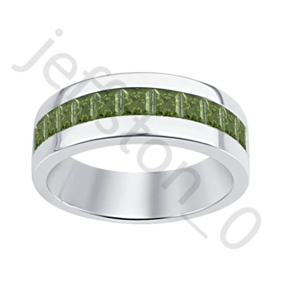0.80 Ct Lab Created Green Tourmaline 14K White Gold Over Wedding Band Men's Ring - Image 1 of 4