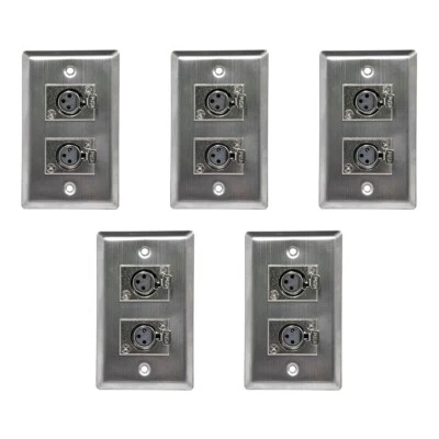 5pk Stainless Steel Dual Port XLR Female Wall Plate - Image 1 of 2