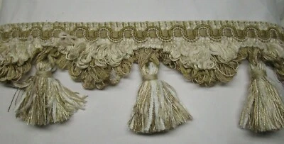 Flecos de borla de vieira doble de 6 yardas 3" borde de tela BRONCEADO-BEIGE/CREMA WIN08 Foto 1 de 4