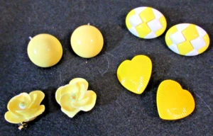 Vintage Lot of 4 Yellow Clip-on Earrings Plastic Metal Costume Retro Art Deco - Picture 1 of 9