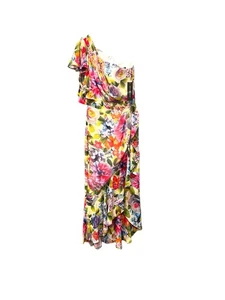 NEW Betsy Adam One Shoulder Maxi Dress 2 Floral Flowy Ruffles Flounce - Picture 1 of 7