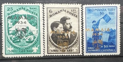 Rumania 1934 3er Jamboree Nacional Boy Scouts Sobreimpresión MAMAIA Tres Estampillas MH Foto 1 de 2