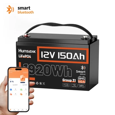 HUMSIENK 12V 150Ah 1920Wh LiFePO4 Akku Lithium Batterie BMS 110A Bluetooth Camp Wohnmobil