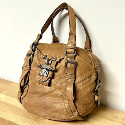 Juicy Couture Leather Satchel Bag Brown Hobo Distressed Chunky Buckle Iconic Y2K - Image 1 of 4