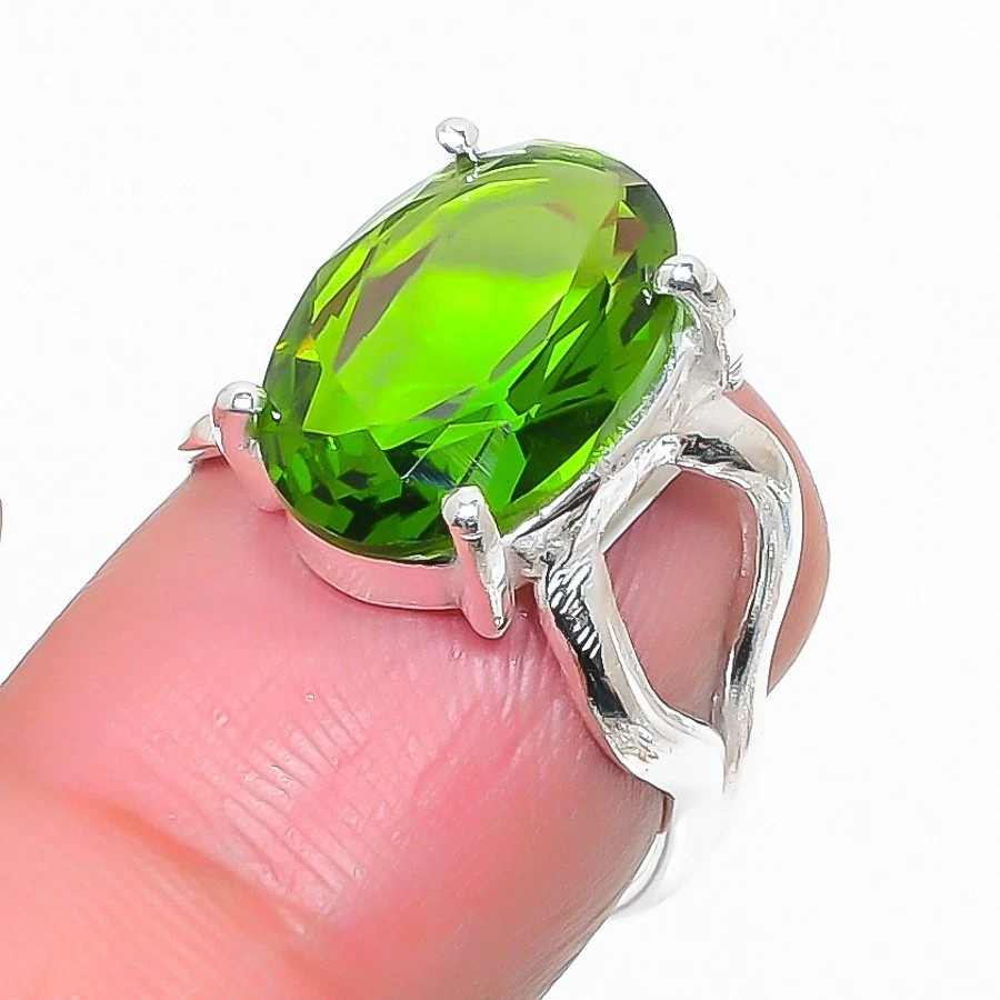Green Peridot Gemstone 925 Sterling Silver Jewelry All Size Ring For Gift - Image 1 of 1