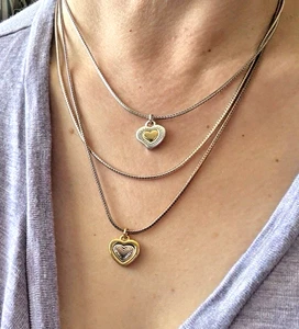 BRIGHTON 3-Layered Necklace Choker Heart Pendants Two-Tone Love Fashion Jewelry - Picture 1 of 13