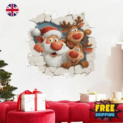 Santa & Reindeer 3d Christmas Wall Sticker – Removable Self-Adhesive Holiday Dec - Image 1 of 4