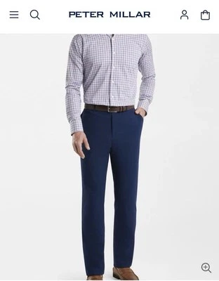 Pantalón de golf PETER MILLAR Crown para hombre 36 algodón cachemir AZUL MARINO frente plano Foto 1 de 4