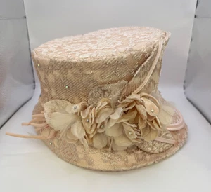 Ms Divine Church Hat Lace Overlay Flower Rhinestones Light Peach Pink - Picture 1 of 10