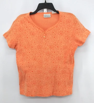 Camisa Ediciones Básicas Mujer Talla M Naranja Floral Manga Corta Henley Tejido Top Foto 1 de 4