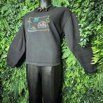 VTG LIZ & JANE Sweater Women Medium Black Pull Over Embroidery Granny Core 0842 - Image 1 of 4