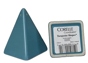 Corelle Pyramid Salt Pepper Shakers Pottery Turquoise Shapes Coordinates UNUSED - Picture 1 of 5