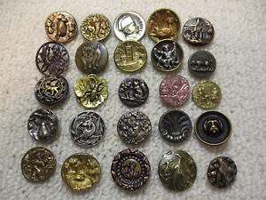 NICE LOT OF 25 ANTIQUE / VICTORIAN METAL PICTURE BUTTONS/ DOGS/ SQUIRRELS +